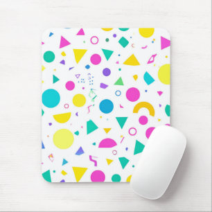 Playful Neon Memphis Geometric Retro Pattern マウスパッド
