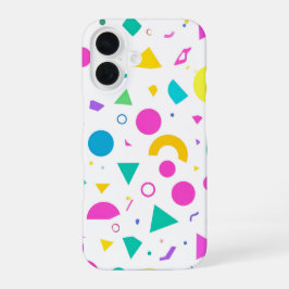 Playful Neon Memphis Geometric Retro Pattern iPhone 16ケース