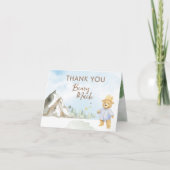 Playful Neutral Bear Crown Baby Shower サンキューカード (正面)