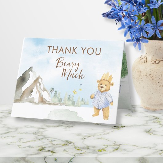 Playful Neutral Bear Crown Baby Shower サンキューカード