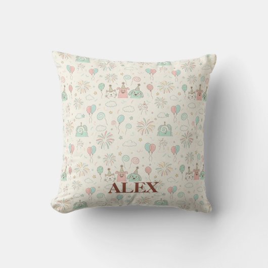 Playful New Year Celebration Kids Throw Pillow クッション (正面)
