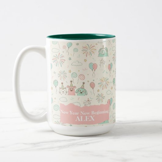 Playful New Year New Beginnings Custom Mug ツートーンマグカップ (左)