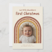 Playful Newborn Baby's First Christmas Arch Photo シーズンカード (正面)