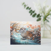 Playful otter in pond with reflections シーズンポストカード (スタンド正面)