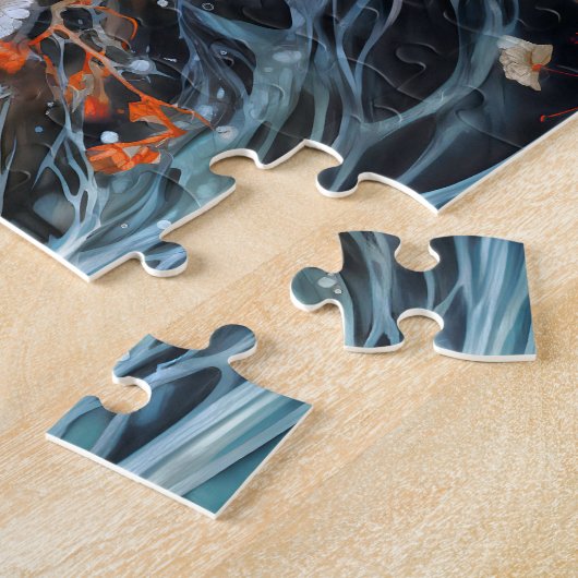 Playful otter in pond with reflections ジグソーパズル (側面)