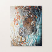 Playful otter in pond with reflections ジグソーパズル (縦)