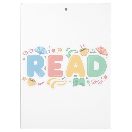 Playful Pastel Bubble "READ" Sticker Style クリップボード (裏面)