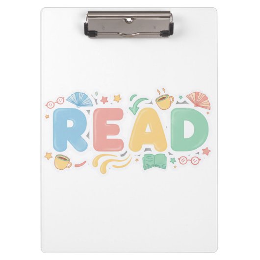 Playful Pastel Bubble "READ" Sticker Style クリップボード (正面)