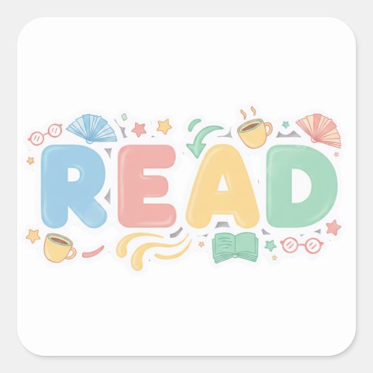 Playful Pastel Bubble "READ" Sticker Style スクエアシール (正面)