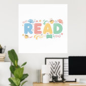 Playful Pastel Bubble "READ" Sticker Style ポスター (ホームオフィス)