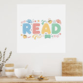 Playful Pastel Bubble "READ" Sticker Style ポスター (キッチン)