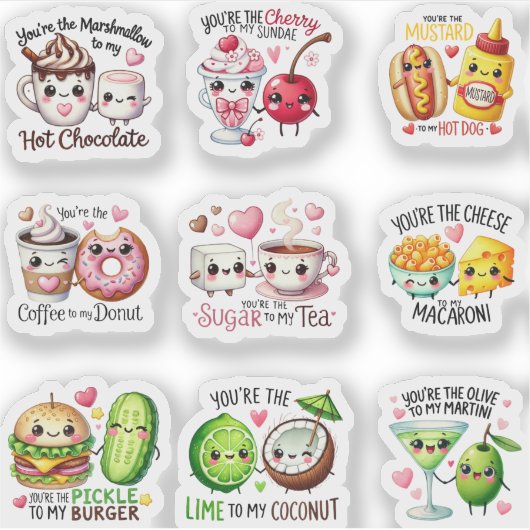Playful Pastel Food Pun Couple Art シール (正面)
