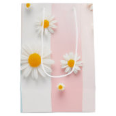 Playful Pastel Stripe White Daisy  Spring ミディアムペーパーバッグ (裏面)