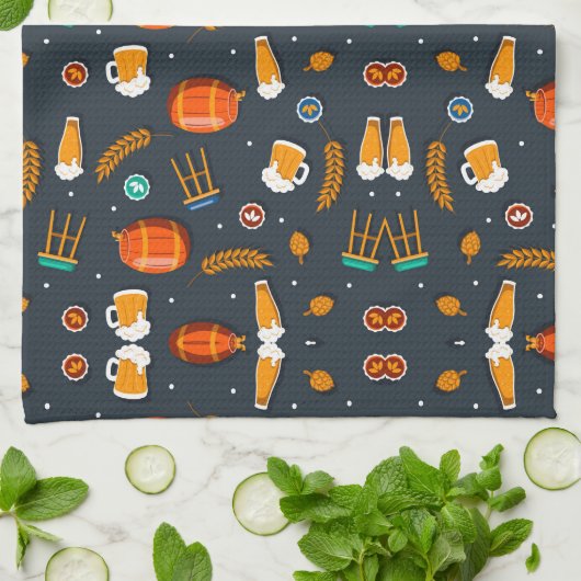 Playful pattern of orange pumpkins kitchen towel キッチンタオル (折り畳み)
