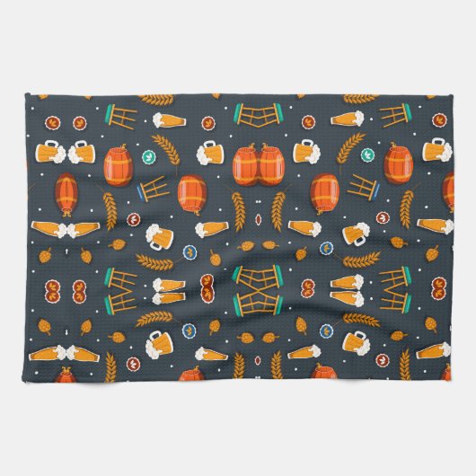 Playful pattern of orange pumpkins kitchen towel キッチンタオル (横)