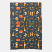 Playful pattern of orange pumpkins kitchen towel キッチンタオル (縦)
