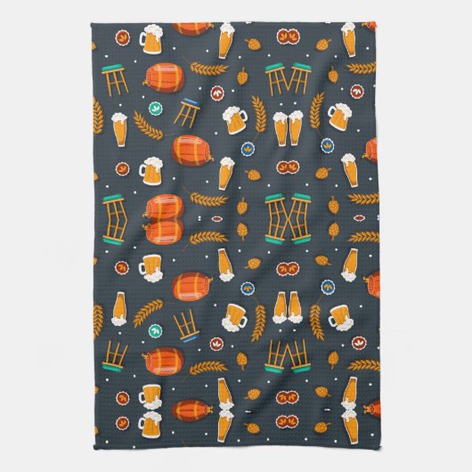 Playful pattern of orange pumpkins kitchen towel キッチンタオル (縦)