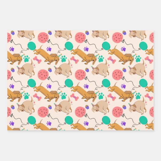 Playful Paws and Party Dogs Wrapping Paper ラッピングペーパーシート (正面)