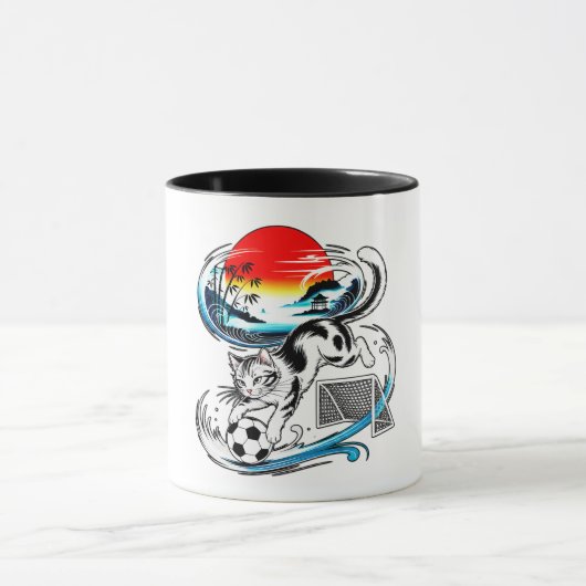 Playful Paws Soccer Cat Gifts for japanese art fan マグカップ (中央)