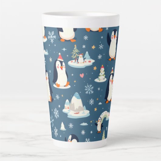 Playful Penguin Pattern カフェラテマグ (正面)