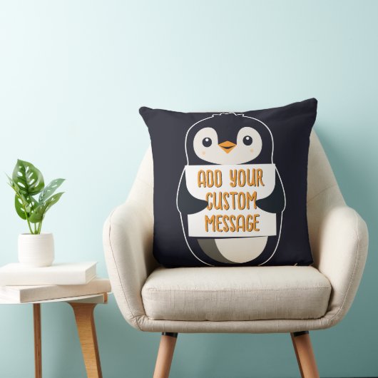 Playful penguin with a sign for your message クッション (椅子)