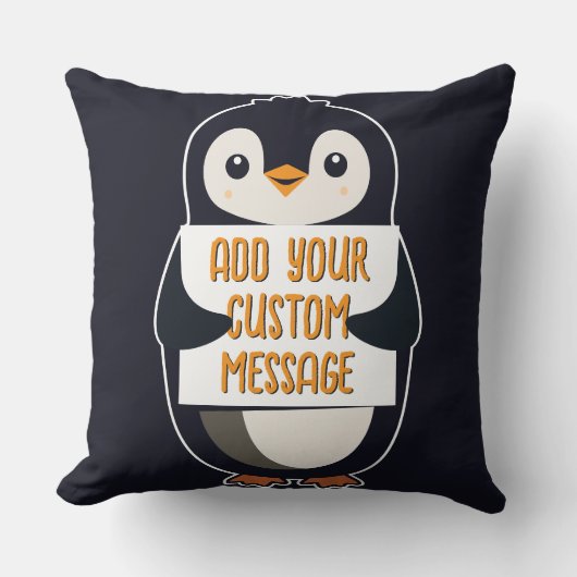 Playful penguin with a sign for your message クッション (正面)