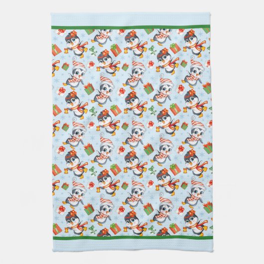 Playful Penguins For Christmas  キッチンタオル (縦)