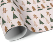Playful Pink and Green Christmas Tree Stripe ラッピングペーパー (ロールコーナー)