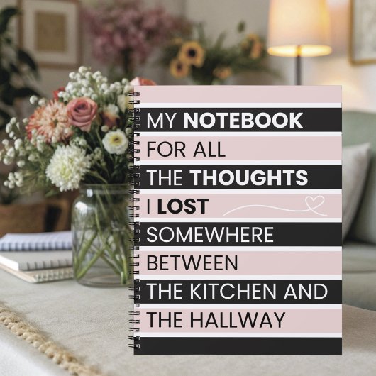 Playful Pink & Black Stripes ノートブック