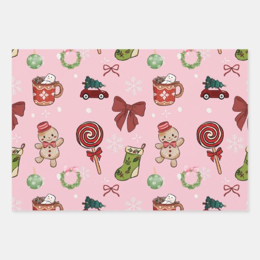 Playful Pink Christmas Wrapping Paper ラッピングペーパーシート (正面)