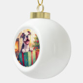 Playful Pitbull Opening Christmas Gifts Holiday セラミックボールオーナメント (右)