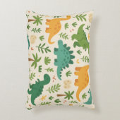 Playful Prehistoric Dinosaur Pattern Cheerful Leaf アクセントクッション (正面(垂直))