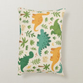Playful Prehistoric Dinosaur Pattern Cheerful Leaf アクセントクッション (裏面(縦))