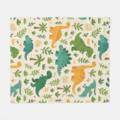 Playful Prehistoric Dinosaur Pattern Cheerful Leaf フリースブランケット (正面(横))