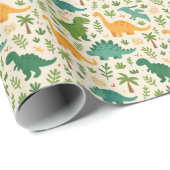 Playful Prehistoric Dinosaur Pattern Cheerful Leaf ラッピングペーパー (ロールコーナー)