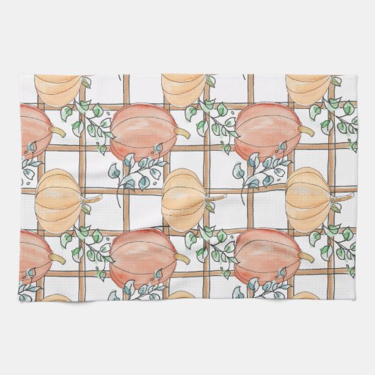 Playful pumpkin and plaid キッチンタオル (横)