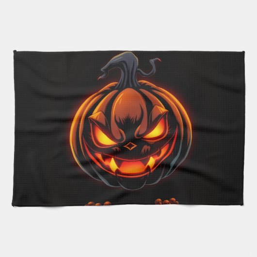 Playful Pumpkin Monster Halloween Kitchen Towel キッチンタオル (横)