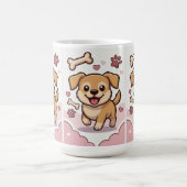 Playful Puppy Joy – Cute Cartoon Dog in Pastel  コーヒーマグカップ (中央)