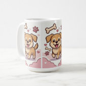 Playful Puppy Joy – Cute Cartoon Dog in Pastel  コーヒーマグカップ (正面左)