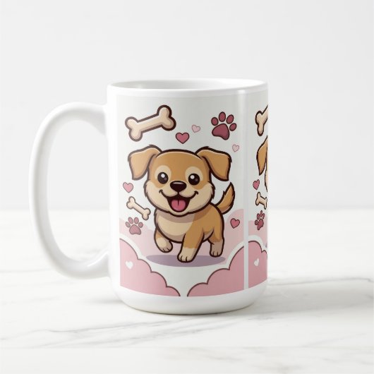 Playful Puppy Joy – Cute Cartoon Dog in Pastel  コーヒーマグカップ (左)