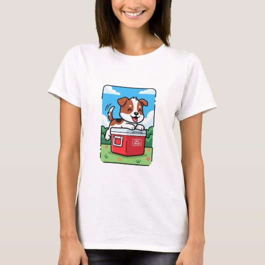 Playful Puppy on Red Cooler Tシャツ (正面)