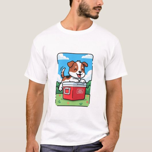 Playful Puppy on Red Cooler Tシャツ (正面)