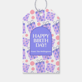 Playful Purple Polka Dot Gift Boxes Birthday  ギフトタグ