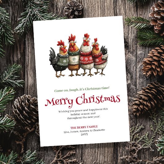 Playful Quirky Chickens Holiday Greeting Card シーズンカード