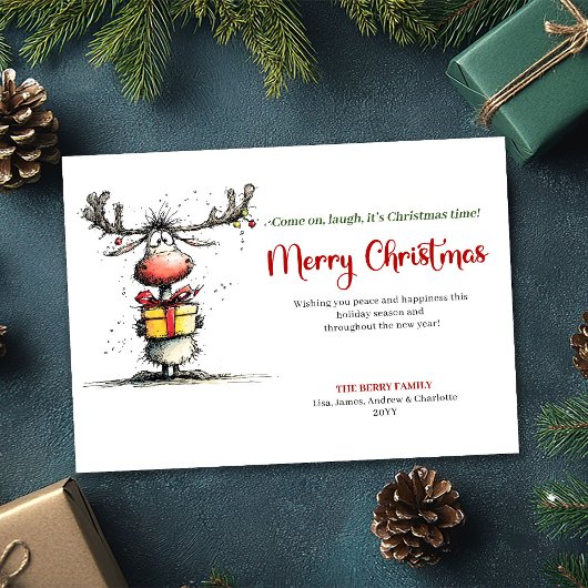 Playful quirky reindeer Christmas greeting card シーズンカード