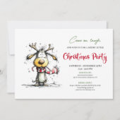 Playful quirky reindeer Christmas party invite 招待状 (正面)