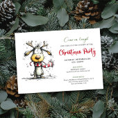 Playful quirky reindeer Christmas party invite 招待状