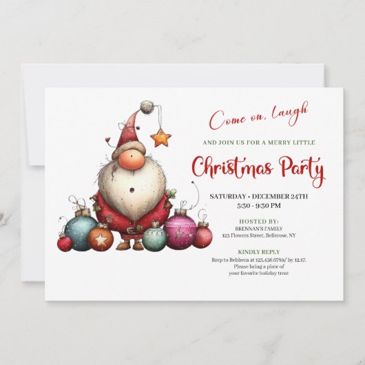 Playful Quirky Santa Classic Red Green Party  招待状 (正面)