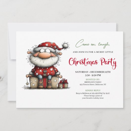 Playful Quirky Santa Hand Drawn Party Invitation 招待状 (正面)