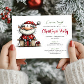 Playful Quirky Santa Hand Drawn Party Invitation 招待状